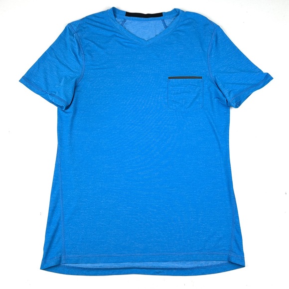 LuluLemon Men's Workout Training V Neck Vent Tech T Shirt Size Medium Blue - Picture 1 of 4